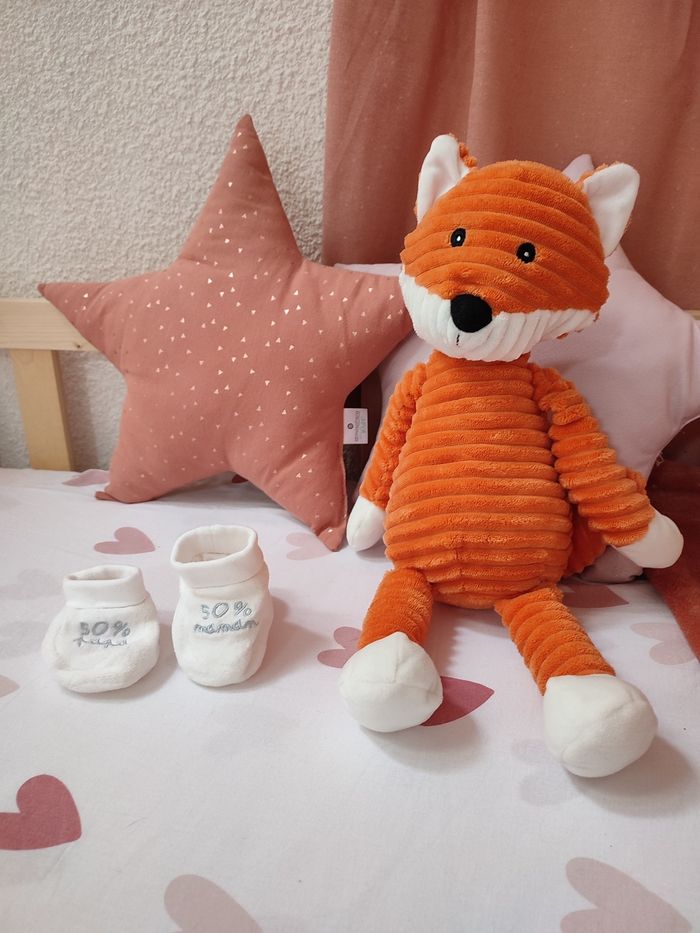 Paire de chaussons 50% maman 50% papa - Neuf - Naissance - Blanc et gris