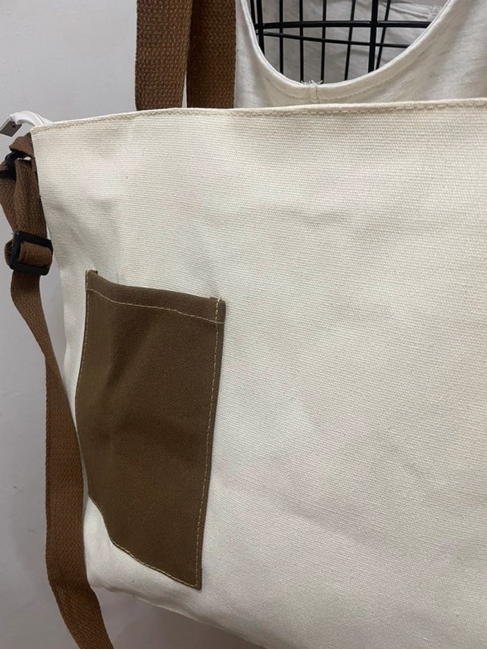 Sac fourre-tout toile marron blanc - photo numéro 10