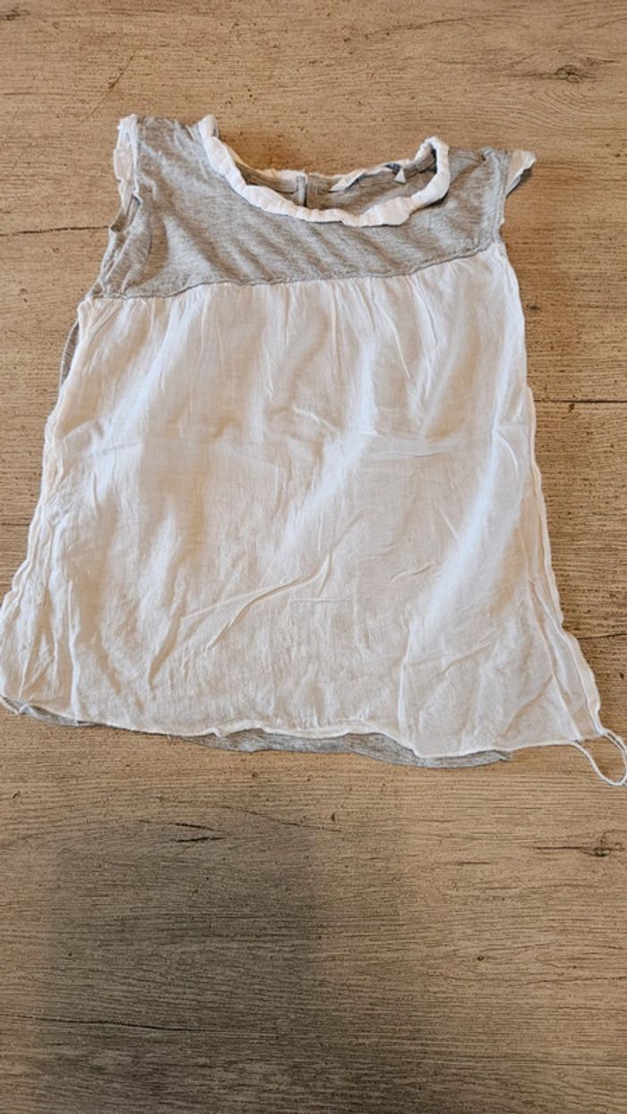 Blouse sans manche grise avec rabat blanc,Buissonnière, 8 ans - photo numéro 2