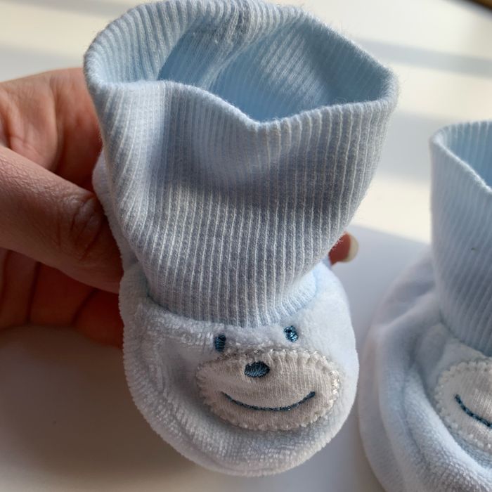 Chaussons velours 0-1 mois bleu - photo numéro 2