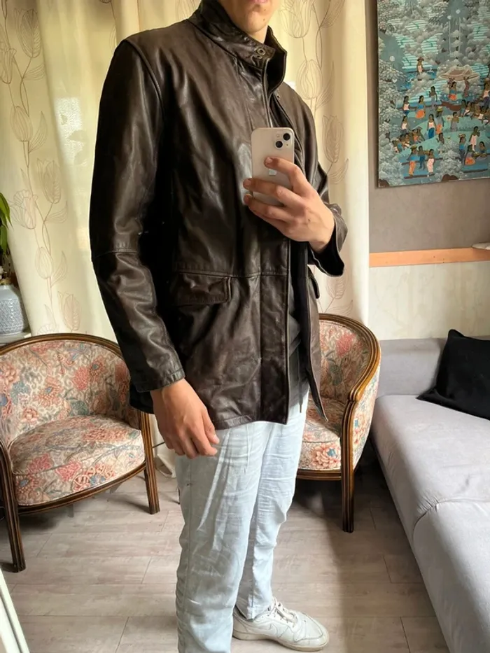Blouson en cuir véritable vintage old money blazer motard rock - photo numéro 3