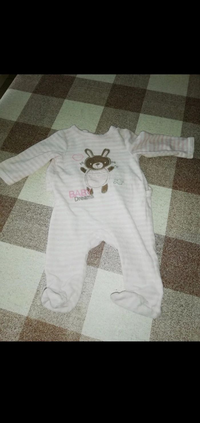 Pijama épais rayé blanc/rose 3 mois