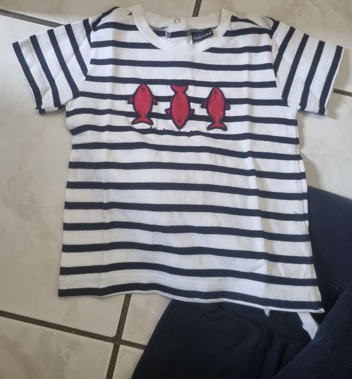 week‑end à la mer ensemble garçon marin – t‑shirt rayé + short + veste capuche 24 mois - photo numéro 2