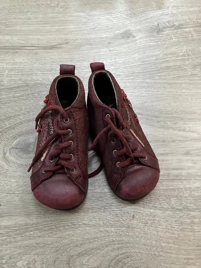 Paire de chaussures type bottines violette à paillettes thème chouette - Bopy - 20