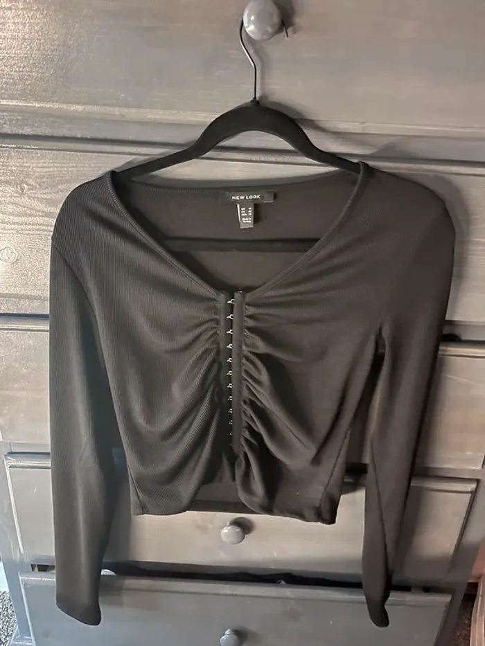 ribbed ruched corset style long sleeve top