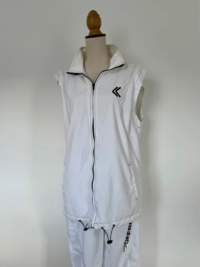 Ensemble jogging survêtement blanc homme man hombre pantalon bermuda poches veste sans - photo numéro 4