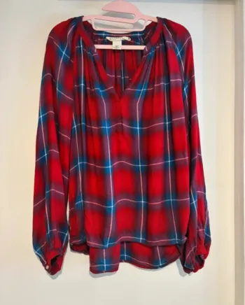 Blouse fluide à carreaux rouges – taille 38