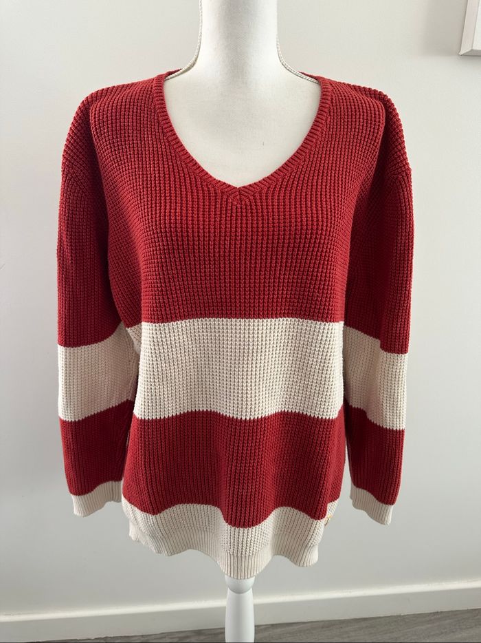 Pull oversize en maille rouge rouille et blanc crème Armor-Lux Vintage T5 46/48 3XL/4XL