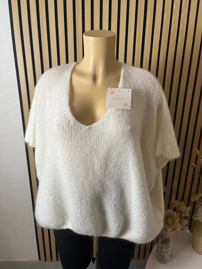 Pull sans manche blanc  crème laine et mohair - photo numéro 4