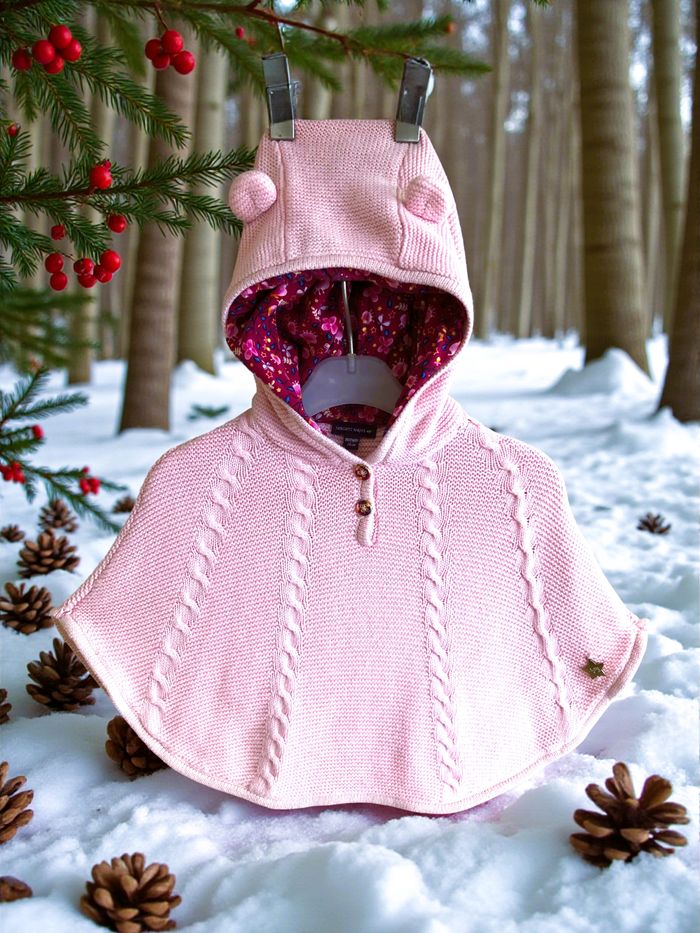 SERGENT MAJOR - CAPE PONCHO BÉBÉ FILLE DÉTAILS TORSADES & PETITES OREILLES 9/12M - photo numéro 3