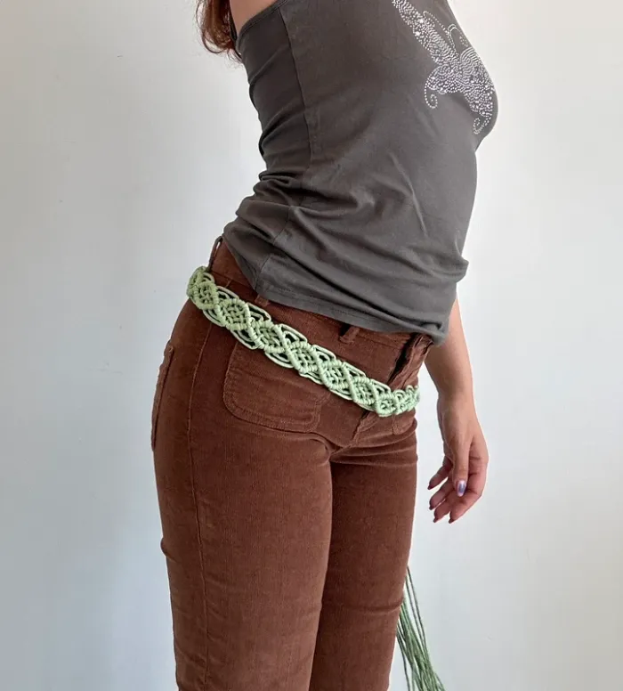 Ceinture verte anis tressée Y2K années 2000 vintage à nouer - photo numéro 4