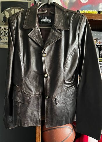 Veste courte cuir marron