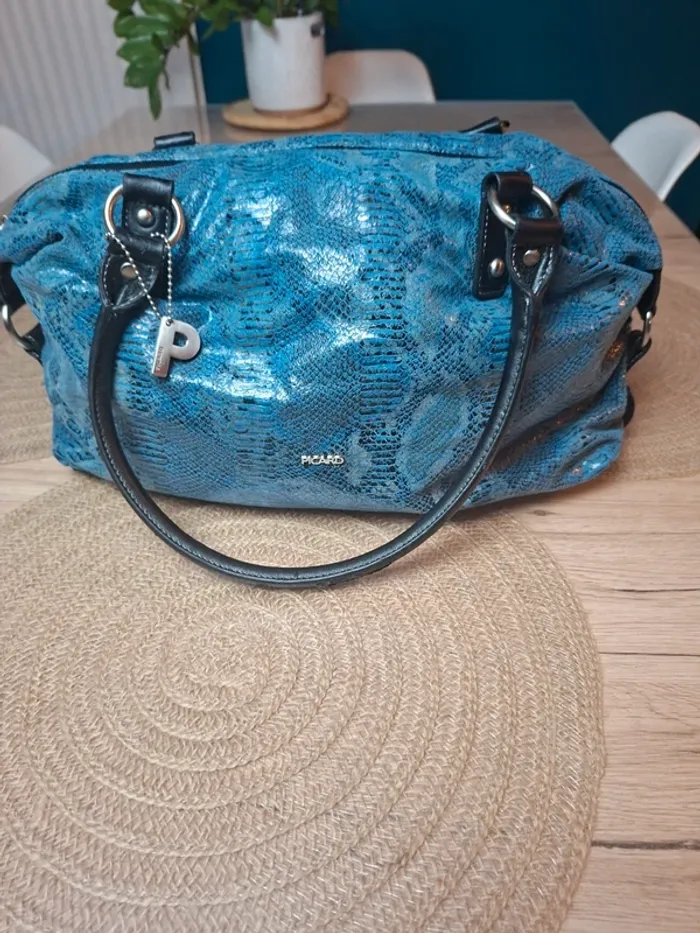 Sac à main Picard cuir effet python bleu et noir - photo numéro 2