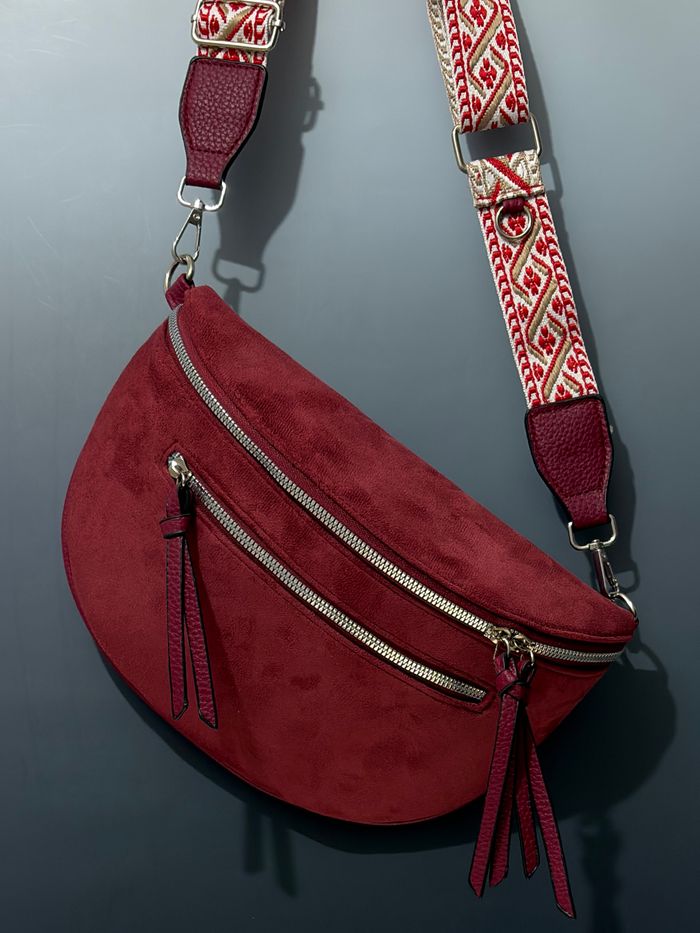 Grand sac banane - Rouge bordeaux - Cuir daim PU | B - photo numéro 2