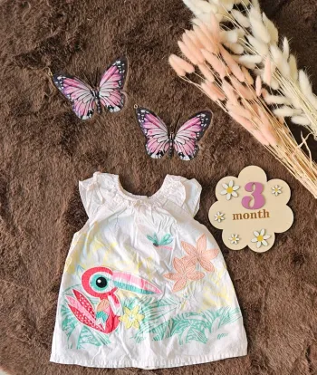 Robe dpam 3 mois été fille avec pélican et fleurs