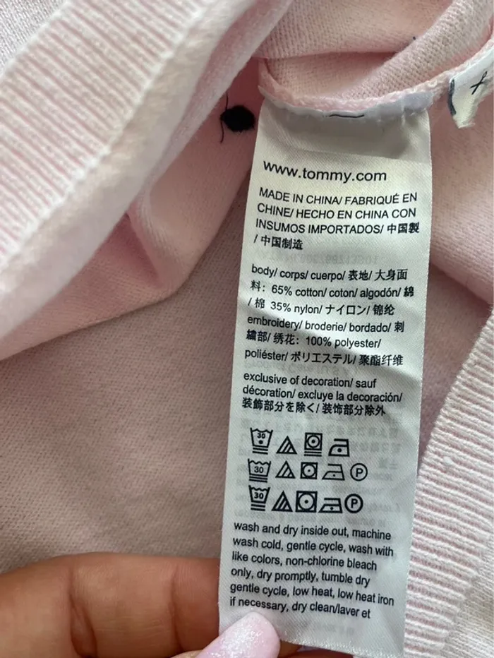 Pull rose avec des points, col V, bleu marine, Tommy Hilfiger, femme, taille : XXL - photo numéro 5