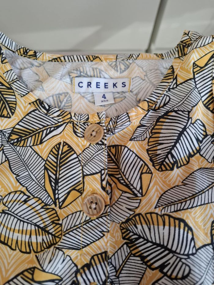 Joli combi-short fille Creeks 4 ans moutarde/noir/blanc excellent état - photo numéro 4