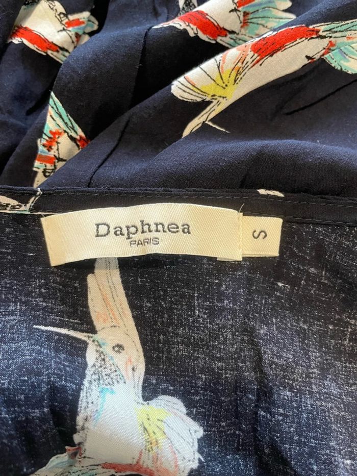 Robe à manches longues col V bleu marine à motifs multicolore boutons devant daphnéa taille S - photo numéro 7