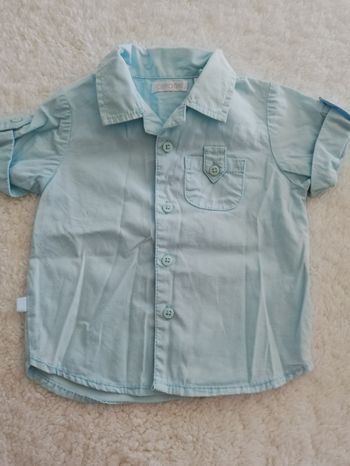 Chemise manches courtes garçon obaïbi 1 mois bleu ciel