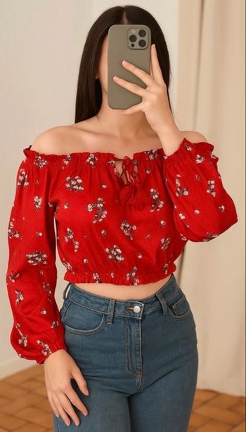Crop top bohème rouge à fleur xs h&m
