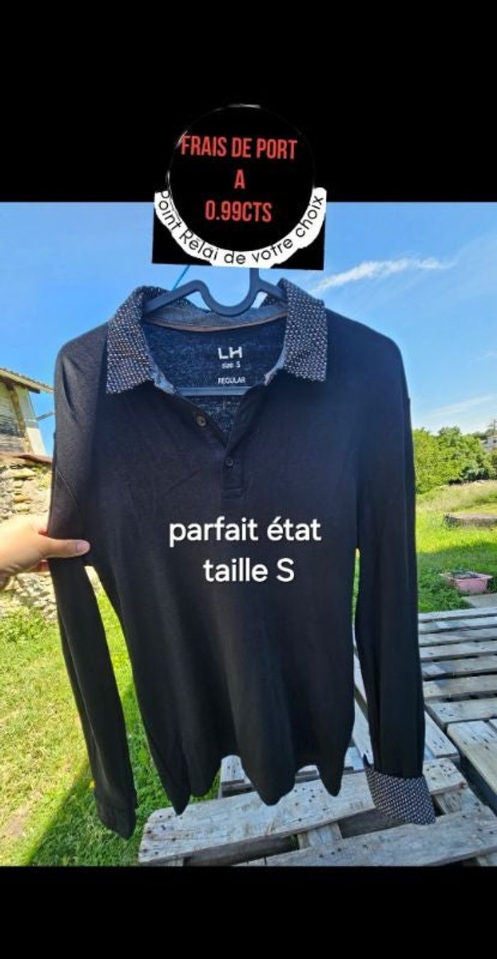 Polo manches longues noir homme