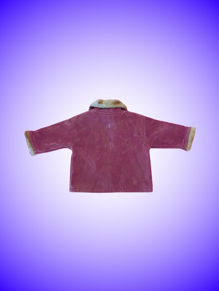 Manteau Bébé/Enfant Velours Côtelé Bordeaux Tom Kids – Col Fourrure & Broderies Florales – 12 mois, 74 cm – Très Bon État - photo numéro 2
