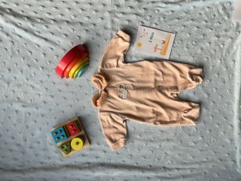pyjama grenouillère en velours mixte abricot broderie devant 3 mois bébé 9