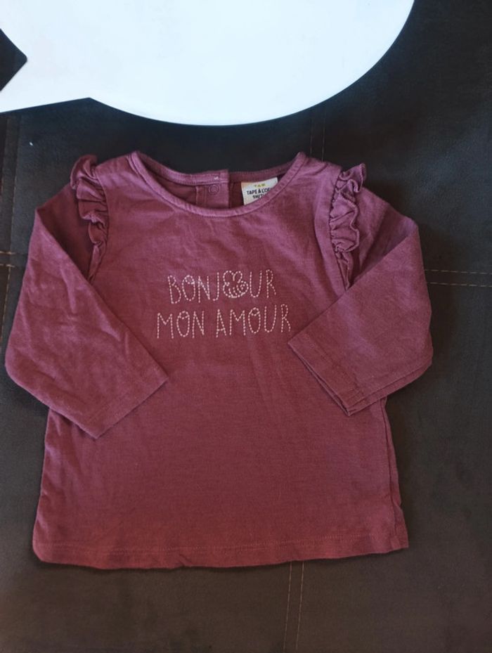 Tee shirt chemise manches longues Fille 9 mois Bonjour mon amour abeille Tao - photo numéro 2