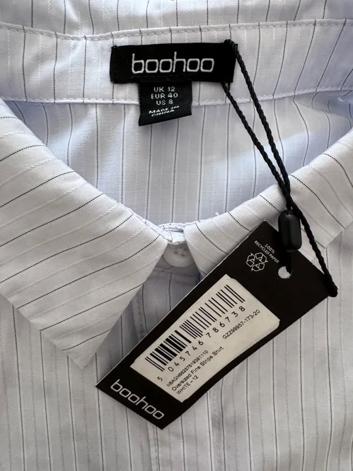 Boohoo – Chemise légère oversize blanche fines rayures – Taille 40 / UK 12 – Neuf - photo numéro 4