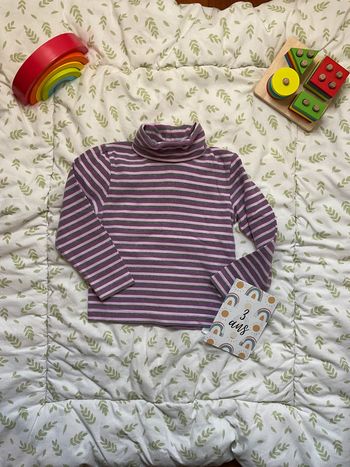 sous pull col roulé rayé rose et violet domyos 3 ans