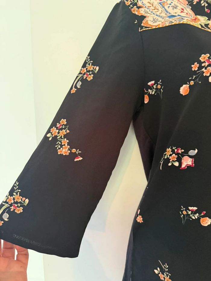 Blouse manches 3/4 noire fleurie Promod - photo numéro 3