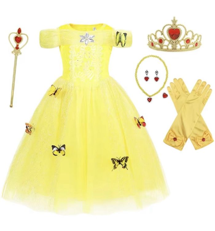 Déguisement robe Princesse jaune papillon et ces accessoires Taille 3-8ans
