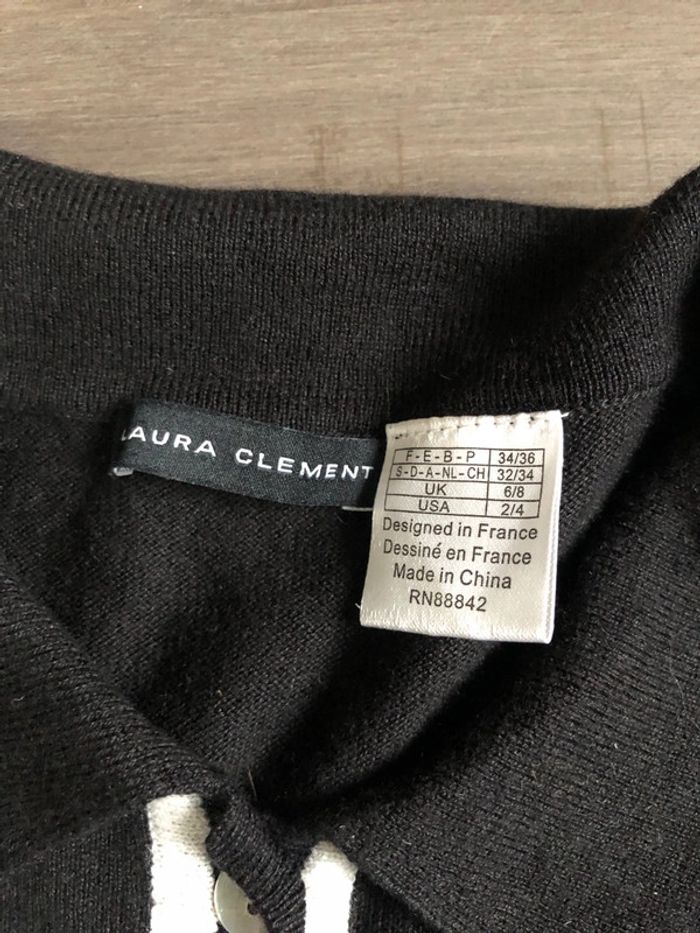 Petit pull col polo Laura clément taille 34/36 en soie coton et cachemire noir - photo numéro 3