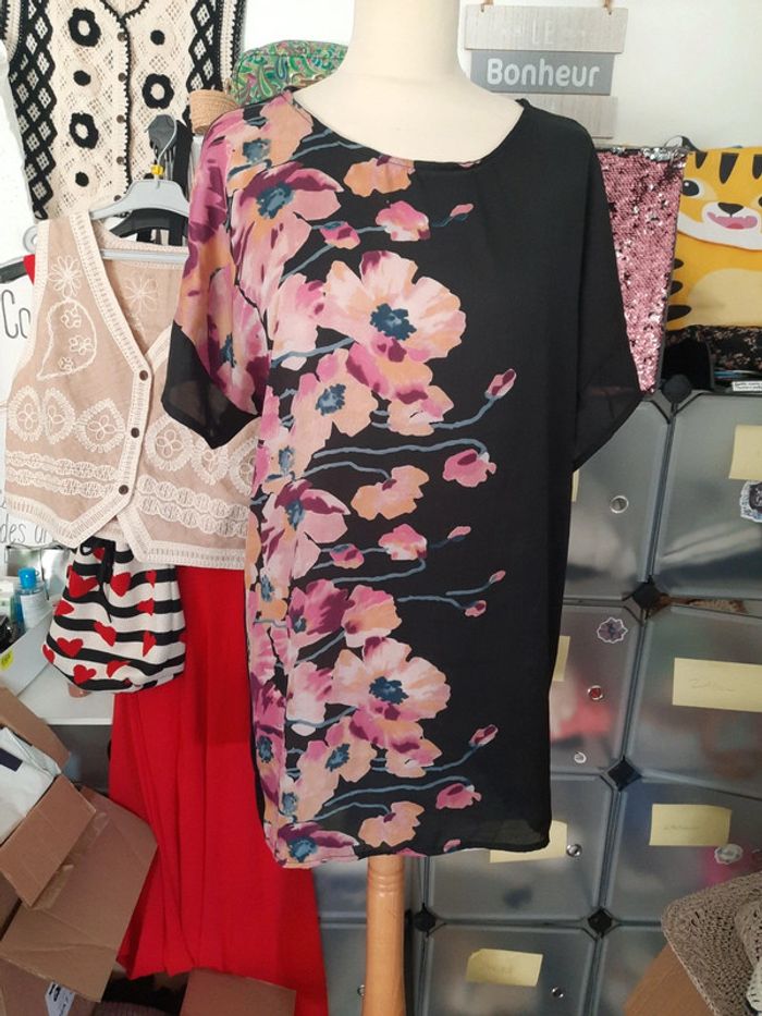 Tunique Zara noire à fleurs 🌸 38 #lora11femme38