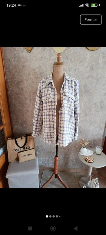 Surchemise légère à carreaux blanc et lila 