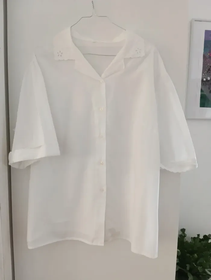 Chemise vintage  blanche, manches courtes - photo numéro 4