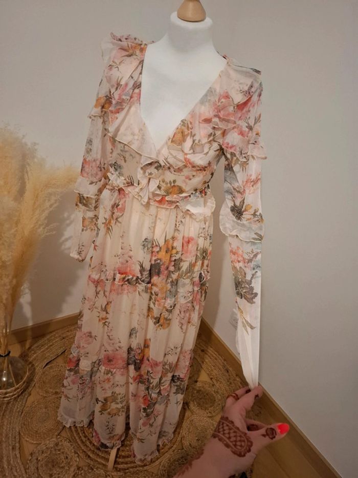 Robe longue rose pâle Fleurie volantée Golden Days taille S 36 - photo numéro 12