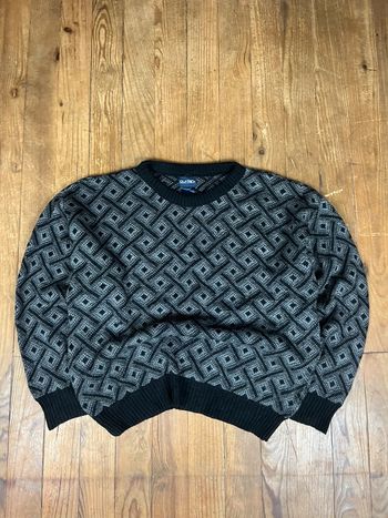 Pull maille vintage motifs monogramme noir gris L Made in Mexico