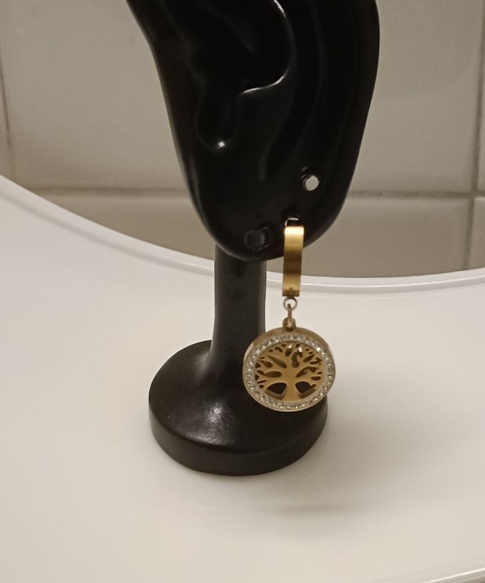 Boucles d'oreilles acier inoxydable plaqué or - photo numéro 3