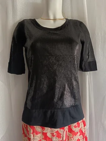 Marithé François Girbaud | Tee-shirt noir à sequins | t. 42