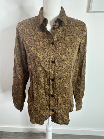 Chemisier à fleurs baroque jaune moutarde et noir Madeleine T40 L