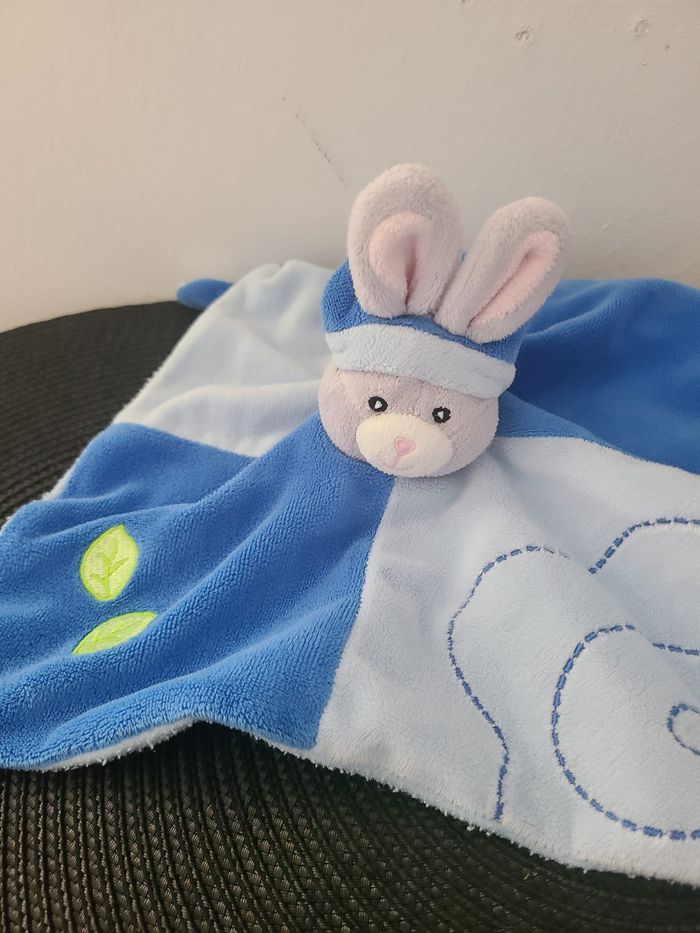 Doudou plat lapin bleu gris bulles feuilles GIPSY - photo numéro 3