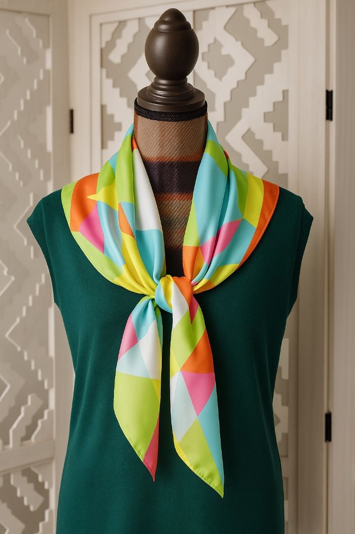 Foulard coloré géométrique neuf en  satin – marque Le Trap - photo numéro 2
