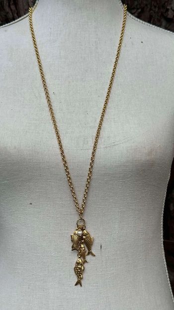 Collier sautoir Habaha réglable chaîne épaisse cercle poissons perle eau