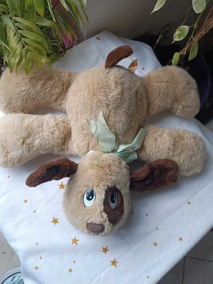 Peluche plush chien dog pound puppy Big grande beige Brown marron crème tâche cuddle allongé couché - photo numéro 9