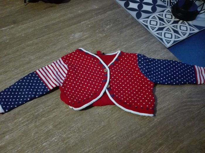 Gilet boléro bébé fille 6 mois catimini drapeau américain bariolé rouge bleu blanc