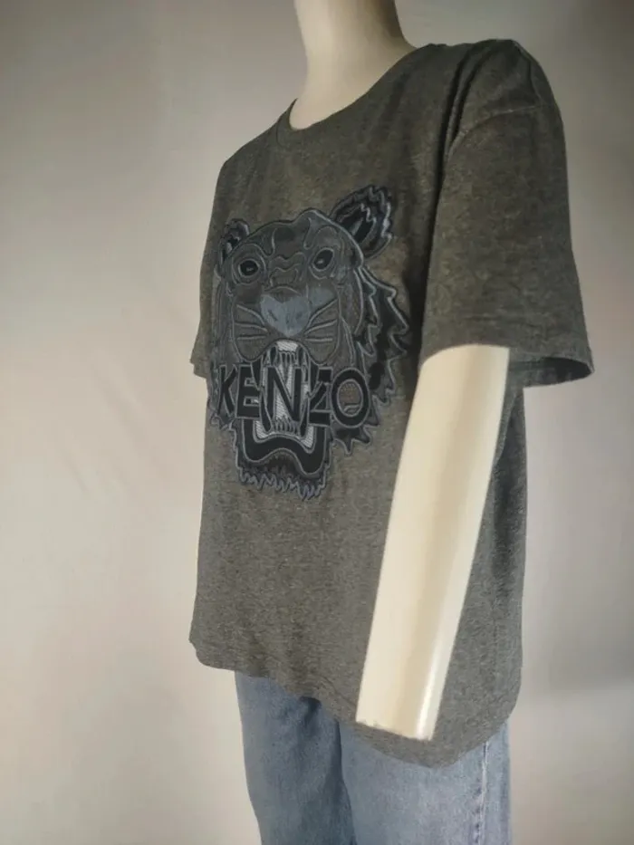 T-shirt gris Kenzo tigre brodé logo devant, coupe droite, taille XL A210 - photo numéro 3