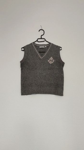 Pull sans manche col V gris perle en soie polyamide et angora