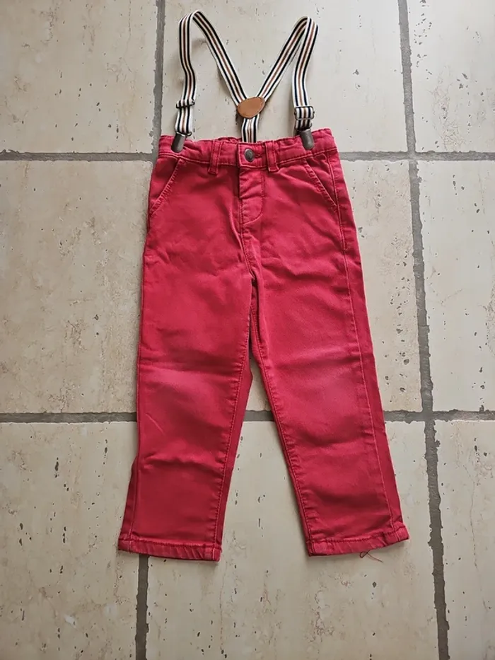 Pantalon rouge à bretelles - Tape à l'œil - 24 mois/86 cm