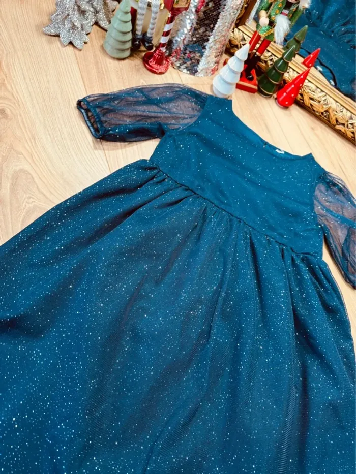 Taille 7-8 ans robe fête Noël fille H&M bleu marine * tulle scintillant * 🎄 - photo numéro 3